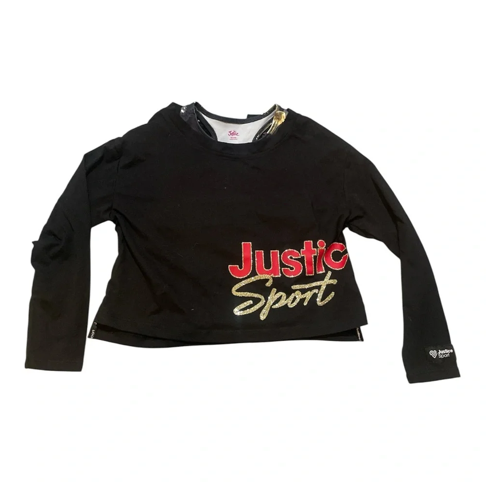 Justice Black and Gold Long Sleeve Tee 2-PC with Sport Bra S(7/8)